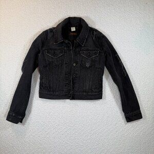 Levi's cropped womens black distressed denim jacket size xs western vintage